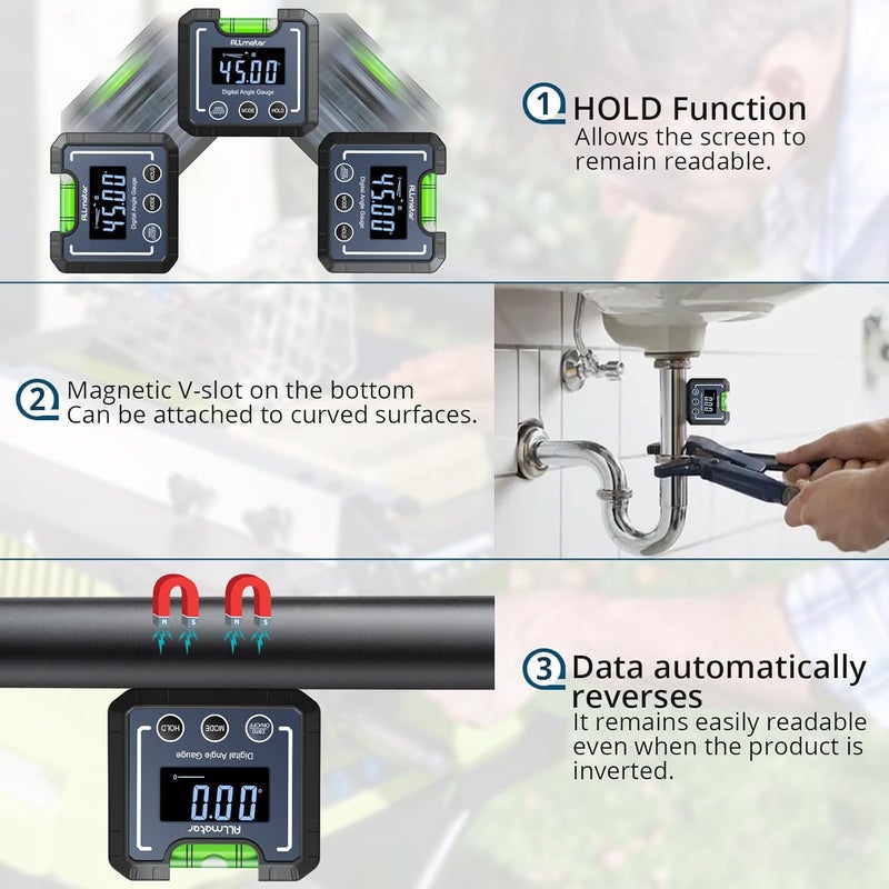 ALLmeter Store Digital Angle Gauge,0.05° High Precision Inclinometer with Magnetic Base & Bubble Level,0-360° Angle Finder Protractor LCD Backlight for Miter Saw,Woodworking,Construction,Automotive,DIY - Image 2